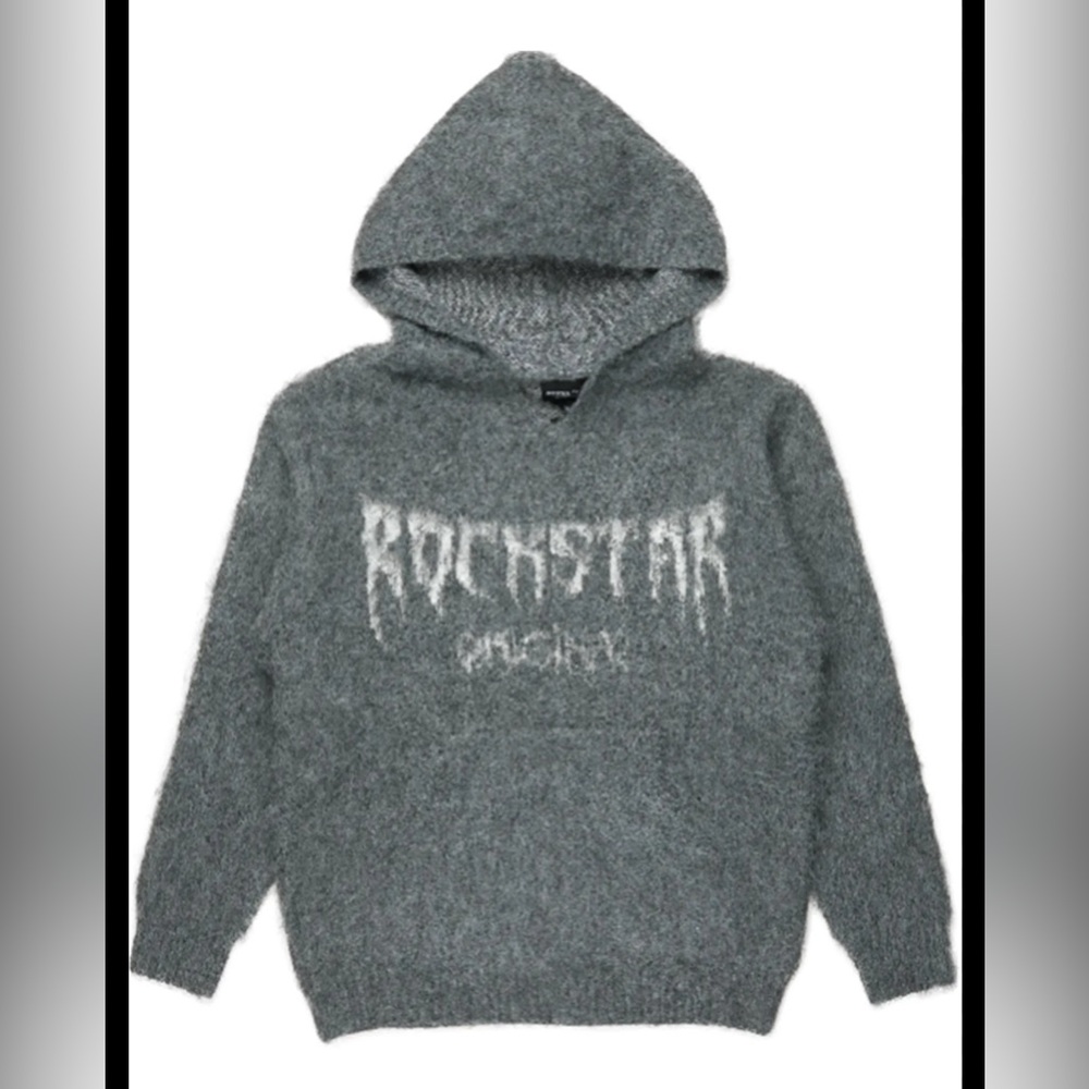 ROCKSTAR Men's Gray Crewneck Sweater  with hood size  Small Relax‎